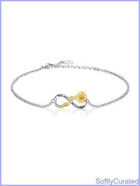 Sterling Silver Sunflower Infinity Bracelet Adjustable